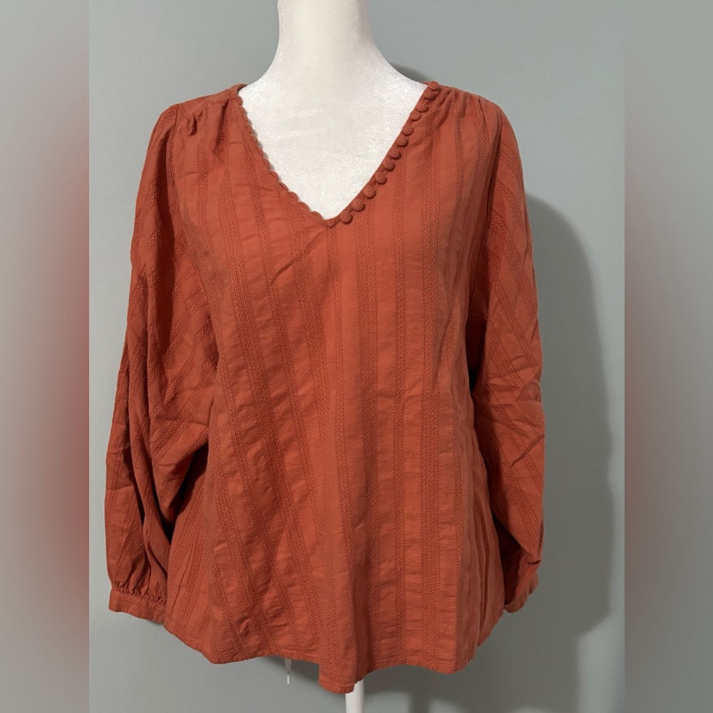 Madewell Terracotta  Boho V-Neck balloon sleeves Blouse Size Small